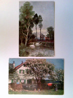 Seerosenteich Mit Schwänen, Bauernhaus Mit Blühenden Bäumen Und Personen, 2 Künstler AK, Gelaufen 1907, Ko - Unclassified