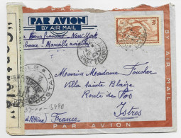 NOUVELLE CALEDONIE PA 20FR LETTRE MAL OUVERTE COVER AVION NOUMEA 1943 POUR ISTRES TRIPLE CENSURE NAZI NOUVELLE CALEDONIE - Briefe U. Dokumente