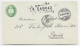 HELVETIA SUISSE ENTIER 25C ENVELOPPE COVER AMBULANT GRIFFE LA SARRAZ POUR PARIS + DIJON GARE EN ENTREE - Cartas & Documentos