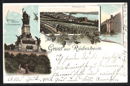 Lithographie Rüdesheim, Panorama Mit Niederwald-Denkmal  - Otros & Sin Clasificación