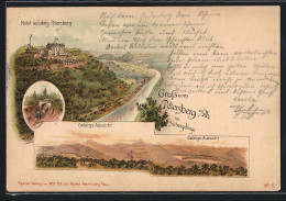 Vorläufer-Lithographie Petersberg A. Rh., 1894, Hotel Auf Dem Petersberg, Aussicht Auf Das Siebengebirge, Ortspartie  - Petersberg