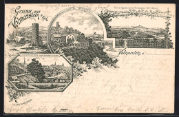 Lithographie Volmarstein A. Ruhr, Hotel Wehberg, Blick In Das Ruhrtal, Blick Von Ruine Volmarstein  - Autres & Non Classés