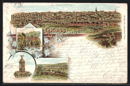 Lithographie Remscheid, Krieger-Denkmal, Müngsten, Gesamtansicht Der Stadt  - Remscheid