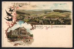 Lithographie Bad Schwalbach, Kurhaus, Ortsansicht Aus Der Vogelschau  - Bad Schwalbach