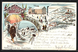 Lithographie Feldberg I. Taunus, Restaurant Neues Feldberghaus, Brunhildisfelsen, Reifenberg  - Taunus