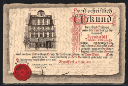 Lithographie Frankfurt A. Main, Gasthaus Zum Krokodil, Urkunde Mit Siegel  - Frankfurt A. Main
