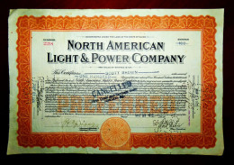 NORTH AMERICAN LIGHT & POWER COMPANY,Maine (US) 1921-23 Share Certificate,cancelled - Electricity & Gas