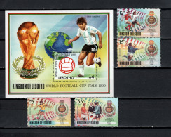 Lesotho 1989 Football Soccer World Cup Set Of 4 + S/s MNH - Ongebruikt