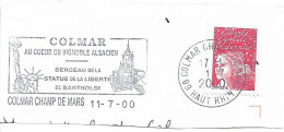 FRANCE. POSTMARK. COLMAR. 2000. STATUE OF LIBERTY. BARTHOLDI - 1961-....