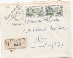 36929# LETTRE FRANCHISE PARTIELLE RECOMMANDE Obl 57 AY SUR MOSELLE MOSELLE 1967 Pour METZ - Lettres & Documents