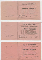 Sousceyrac, Figeac, 3 Billets Tombola Avec Talon, 1957, Billet Loterie, Coffret Parfum Guerlain,Grandes Fêtes  Ville - Loterijbiljetten