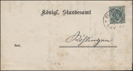 103 Dienstmarke 5 Pf. EF Königl. Standesamt ELLWANGEN  3.12.1891 Nach RÖHLINGEN - Covers & Documents