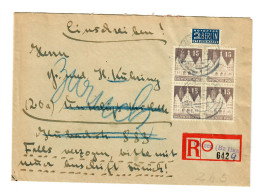 Uelzen, Einschreiben Weiterleitung Und Zurück, 1949, Viererblock - Lettres & Documents