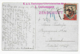 K.u.K. Festungsartilleriebataillon 1918 Mit Vignete Nach Bruneck, Zensur - Cartas & Documentos