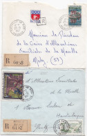 36935# LOT 2 LETTRES FRANCHISE PARTIELLE RECOMMANDE Obl BIONVILLE SUR NIED MOSELLE 1967 Pour METZ 57 - Cartas & Documentos