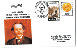 COV 34 - 422 JOSEPH JOHN THOMSON, Romania, Nobel Prize In Physics - Cover - Used - 2006 - Briefe U. Dokumente