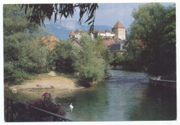 CPSM /CPM 10.5 X 15 Haute Savoie ANNECY Le Château Depuis La Promenade Lachenal  Cygne Canal Ruisseau - Annecy