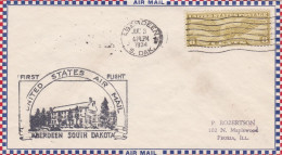 États-Unis FDC 1934 PA 16 Aviation Insigne De Pilote First Flight Aberdeen South Dakota - Aviones