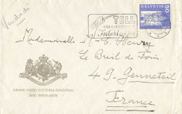 SUISSE LETTRE ENTETE GRAND HOTEL VICTORIA JUNGFRAU INTERLAKEN 6/7/1966 POUR GENNETEIL MAINE ET LOIRE (300ha) - Storia Postale