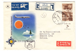 Israël - Lettre Recom De 1956 - Oblit Haifa - Exp Vers Zurich - Avions - Valeur 35 $ En ....2010 - - Brieven En Documenten