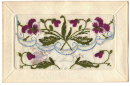 N°17354 - Carte Brodée Avec Rabat - Pensées - Embroidered