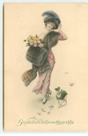 N°22807 - Illustrateur - MM Vienne N°1152 - Herzliche Weihnechtsgrusse - Jeune Femme Se Promenant Avec Un Petit Chien - Vienne