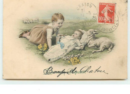 N°12826 - MM Vienne N°661 - H. Schubert - Joyeuses Pâques - Fillette Regardant Un Bébé Près D'un Mouton - Vienne