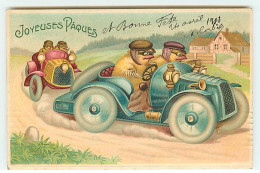 N°22827 - Carte Gaufrée - Joyeuses Pâques - Poussins Conduisant Des Voitures - Pasen