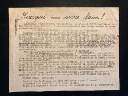 Tract Presse Clandestine Résistance Belge WWII WW2 'Pourquoi Nous Avons Faim!' Printed On Both Sides - Dokumente