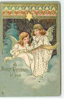 N°18379 - Carte Gaufrée - A Happy Christmas To You - Anges Lisant - Autres & Non Classés