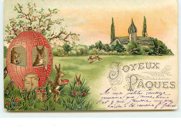 N°12833 - Carte Fantaisie - Joyeux Pâques - Lièvres Déposant Des Oeufs - Pasen