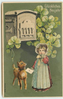 N°16236 - Carte Gaufrée - Glückliches Neujahr - Fillette Voulant Poster Une Lettre, Un Chien à Côté D'elle - Poste - Anno Nuovo