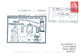 ENVELOPPE AVEC CACHET PHA TONNERRE  - MISSION JEANNE D' ARC 2019 - ESCALE A PONTA DELGADA LE 10 JUILLET 2019 - Naval Post