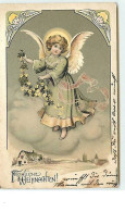 N°12849 - Carte Gaufrée - Fröhliche Weihnachten - Ange Avec Une Guirlande De Fleur - Autres & Non Classés