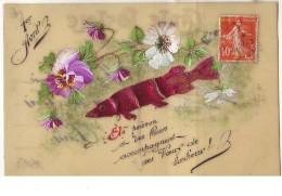 N°15053 - Carte Celluloïd - 1er Avril - Un Poisson Et Des Fleurs Accompagnent Mes Voeux De Bonheur - 1 De April (pescado De Abril)