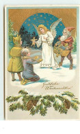N°13877 - Carte Gaufrée - Fröhliche Weihnachten - Ange Gardien Distribuant Des Cadeaux à Des Enfants - Other & Unclassified