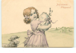 N°15092 - MM Vienne N°136 - Joyeuses Pâques - Fillette Tenant Un Mouton En Laisse Et Portant Un Oeuf - Ostern