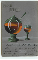 N°21683 - Prosit Neujahr ! - Une Verre Rempli, Près D'une Soucoupe Remplie De Vin Chaud - Anno Nuovo