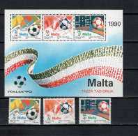 Malta 1990 Football Soccer World Cup Set Of 3 + S/s MNH - Ungebraucht