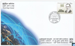 Sri Lanka Stamps 2024, Guglielmo Marconi, Italy, Radio, SLBC, FDC - Sri Lanka (Ceylan) (1948-...)