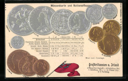 AK Grossbritannien U. Irland, Münzenkarte Und Nationalflagge  - Monete (rappresentazioni)
