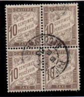 FRANCE ,FRANKREICH , 1893 - 1896  MI  29, YT  29  TAXE, VIERERBLOCK, 10 CENTIMES PERCEVOIR OBLITERES, GESTEMPELT - 1859-1959 Usati