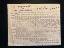 Tract Presse Clandestine Résistance Belge WWII WW2 'Le Responsable De Nos Privations: C'est...' Printed On Both Sides - Dokumente