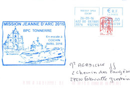 ENVELOPPE AVEC CACHET BPC TONNERRE - MISSION JEANNE D' ARC 2016 - ESCALE A COCHIN AVRIL 2016 - Posta Marittima