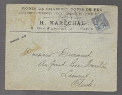 Paris Départ, Flamme Drapeau RF 1901, Oblitération Sur Sage 15 Centimes Bleu, Enveloppe à En-tête H. Maréchal - Oblitérations Mécaniques (flammes)