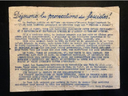 Tract Presse Clandestine Résistance Belge WWII WW2 'Déjouons Les Provocations Des Fascistes!' Printed On Both Sides - Documents