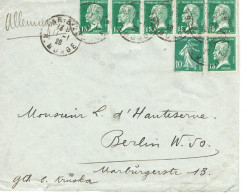 Tarifs Postaux Etranger Du 16-07-1925 (09) Pasteur N° 171 15 C. X 6+ Semeuse 10 C.  Lettre 20 G.  11-01-1926 - 1922-26 Pasteur