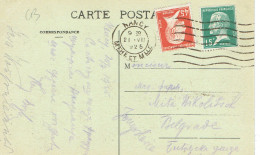 Tarifs Postaux Etranger Du 16-07-1925 (26) Pasteur N° 175 45 C. + Pasteur N° 171 15 C. Carte Posatle Etranger Destinatio - 1922-26 Pasteur