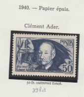 France N° 398a ** Clement Ader Outremer Foncé, Papier épais - Ongebruikt