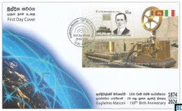 Sri Lanka Stamps 2024, Guglielmo Marconi, Italy, Radio, SLBC, MS On FDC - Sri Lanka (Ceylon) (1948-...)